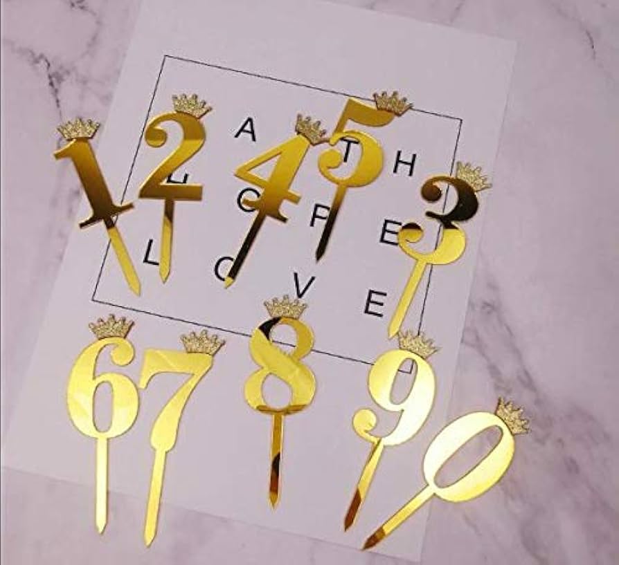 Gold Acrylic Number Cake Topper with Crown Birthday Cake Decoration for Anniversary and Birthday Parties