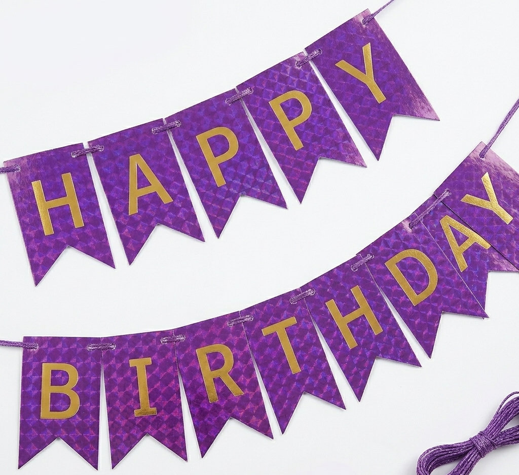 Reflective Mirror Finish Birthday Banner – Swallowtail Birthday Party Hanging Decoration Bunting