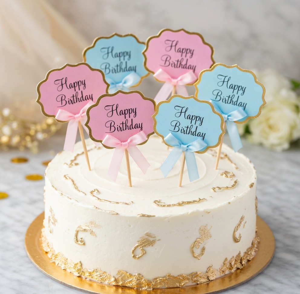 Happy Birthday Cake Topper Combo Pack (Blue & Pink) – Glitter Party Cake Decoration for Birthday Celebration