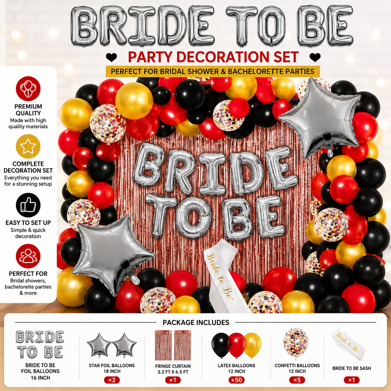 Bride To Be Bachelorette Party Decoration Combo Pack for Room, Wall & Backdrop Celebration Setup — view 1