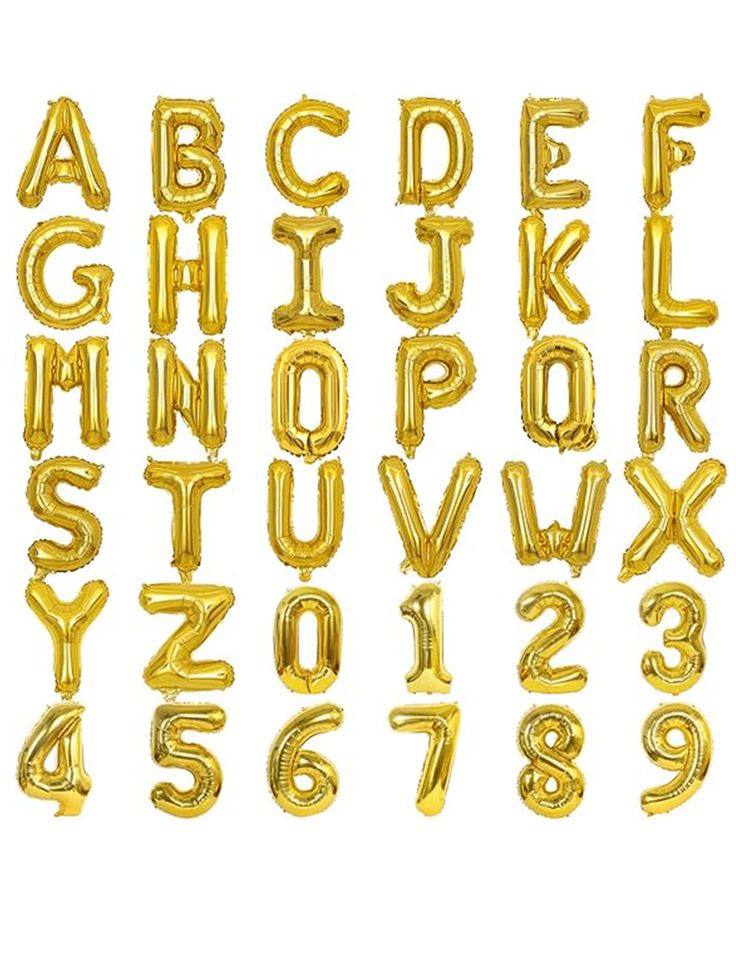 16 Inch Golden Foil Alphabet & Number Balloon for Birthday Decoration – Metallic Helium Party Balloon with Self Sealing Valve