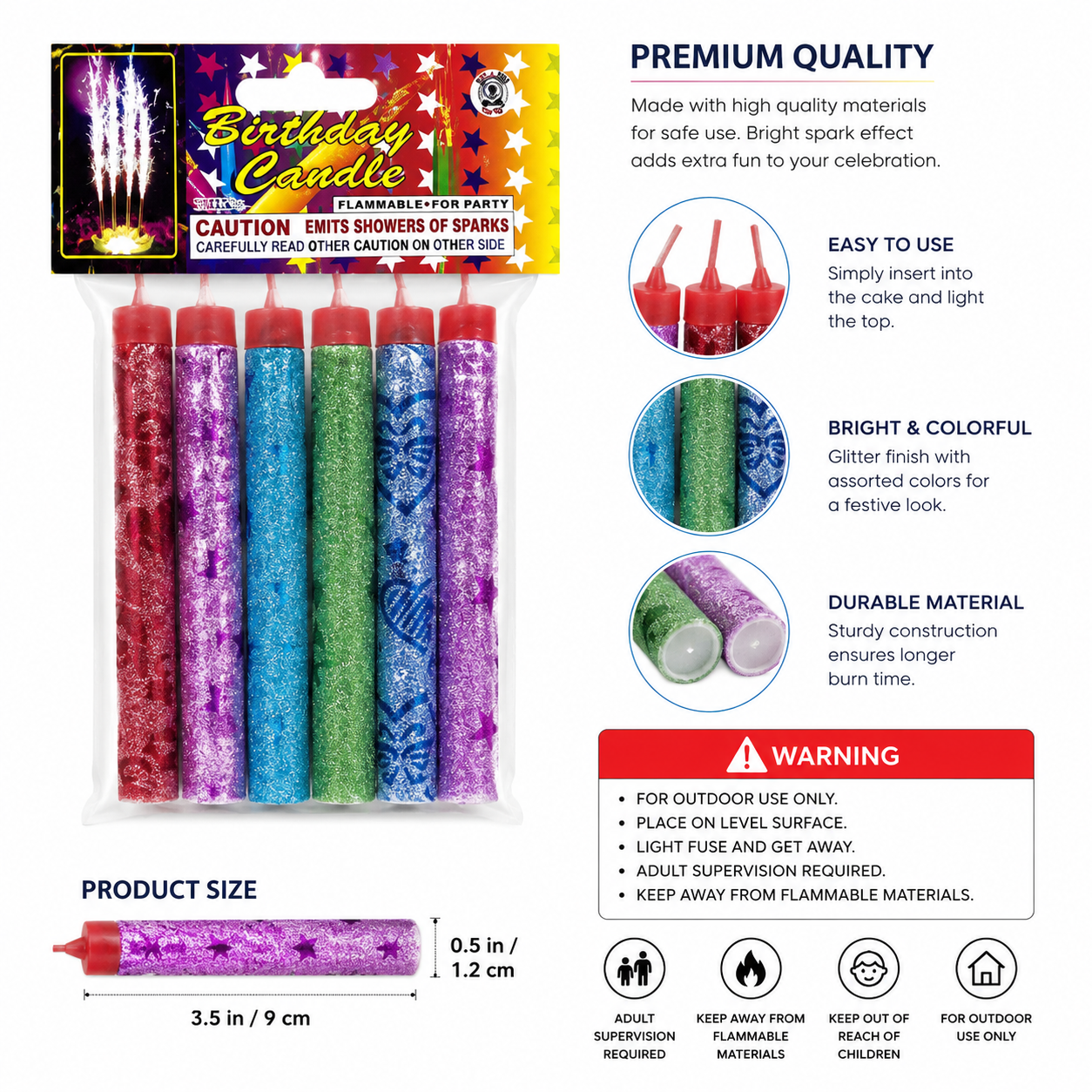 Birthday Sparkle Fountain Candles for Cake Decoration – Glitter Cake Sparklers for Birthday, Wedding & Anniversary Celebration