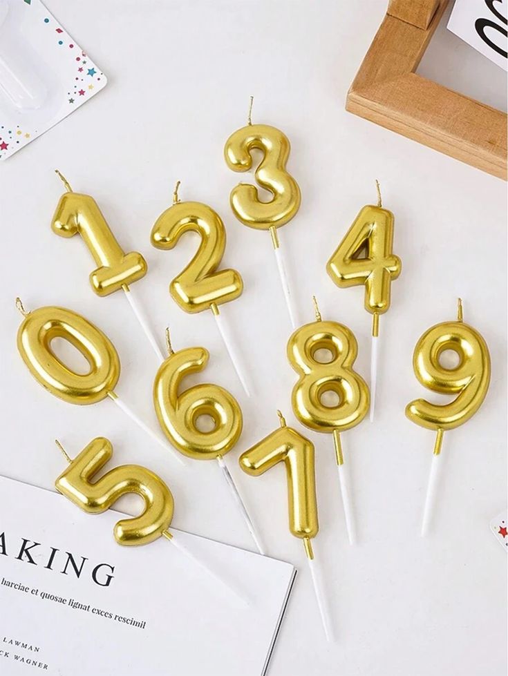 Metallic Gold Number Birthday Candles (0–9) – Premium Cake Topper for Parties & Anniversaries