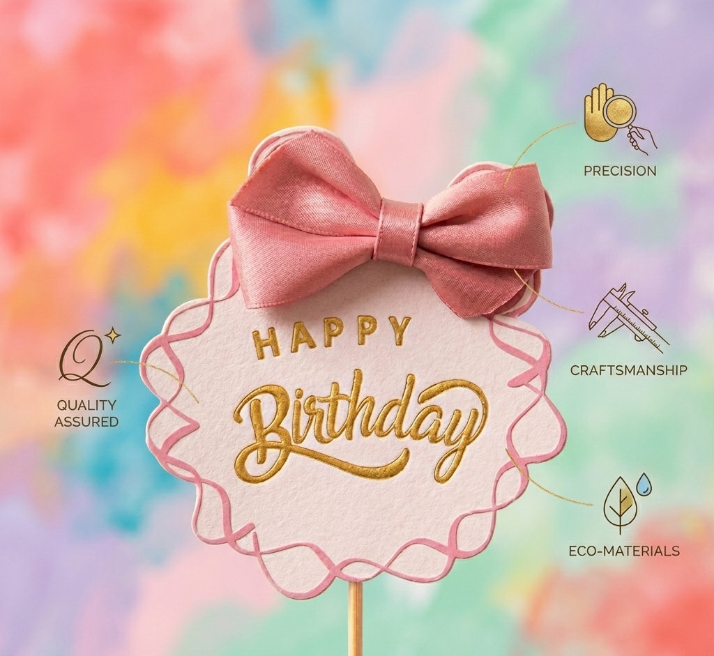 Premium Round Bow Cake Topper – Elegant Birthday Cake Decoration for Celebration Party Supplies