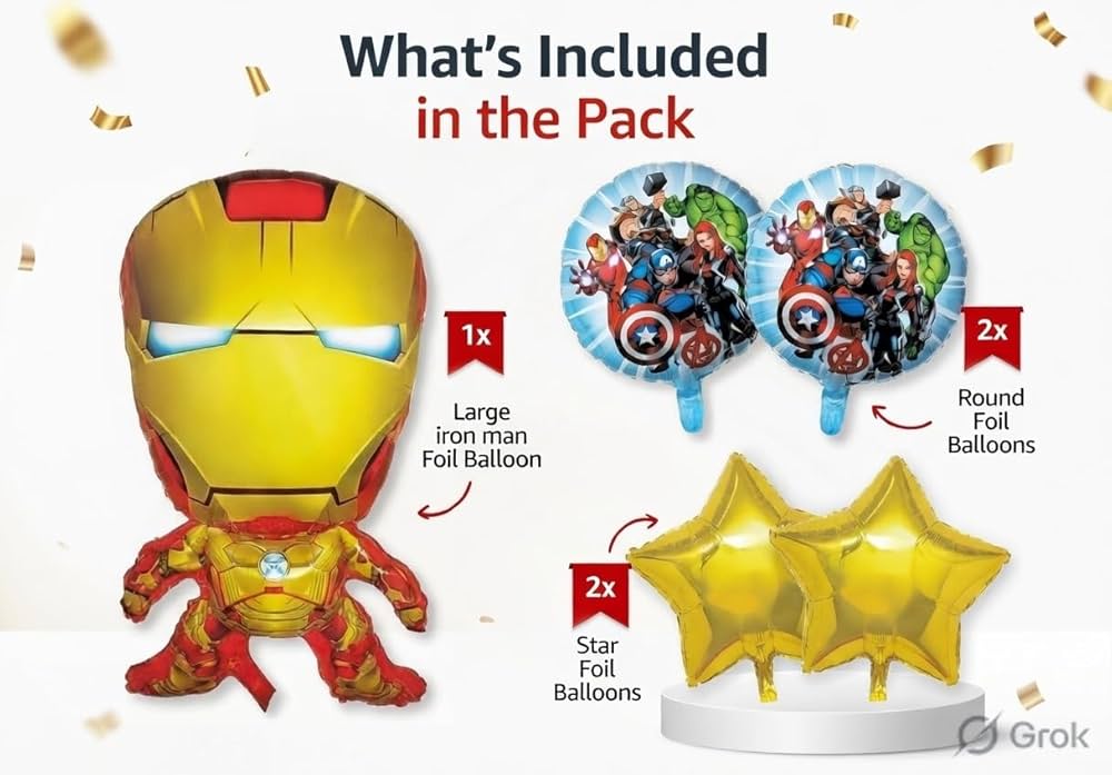 Marvel Avengers Theme Balloon Kit - Celebration Party Supplies For Kids Birthday & Photo Prop (5 Pcs)