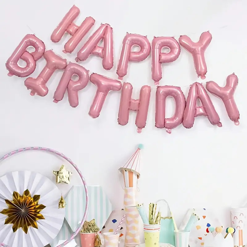 Happy Birthday Rose Gold Foil Balloon Banner Set for Birthday Party Decoration, Photo Booth Backdrop & Celebration Decor – 13 Letter Set