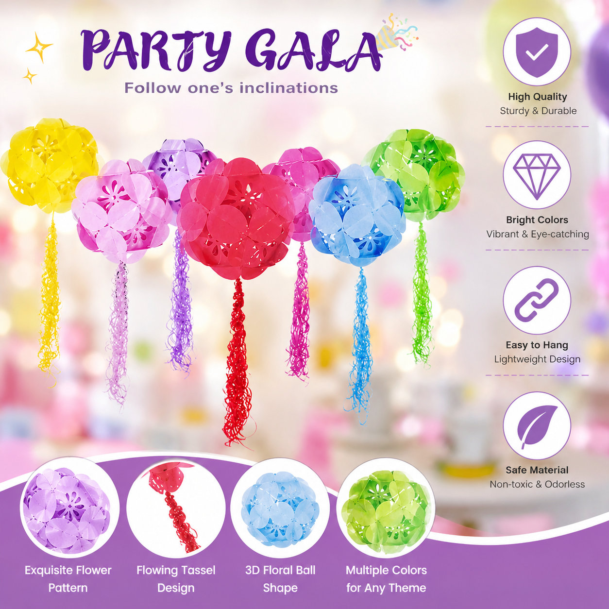 Decorative Paper Flower Ball with Tassel – Easy DIY Hanging Decoration for Birthday Parties, Baby Showers, Weddings & Event Decor — view 1