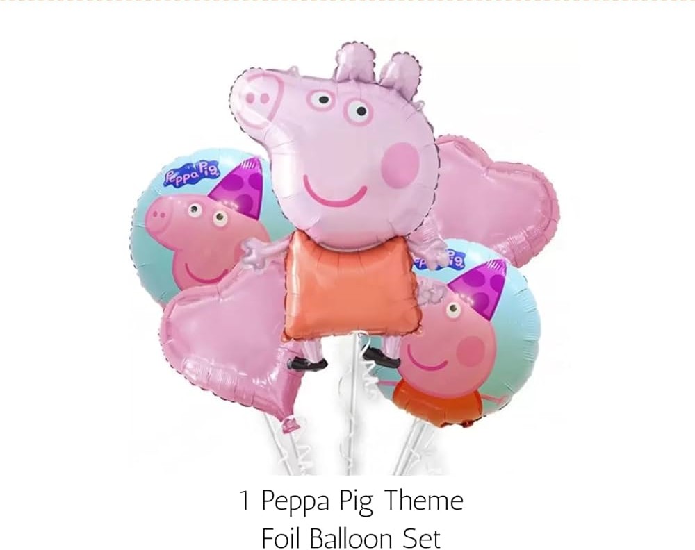 Peppa Pig Theme Kids Birthday Party Balloon Decoration Set Cartoon Character Party Prop Supplies (5 Pcs)