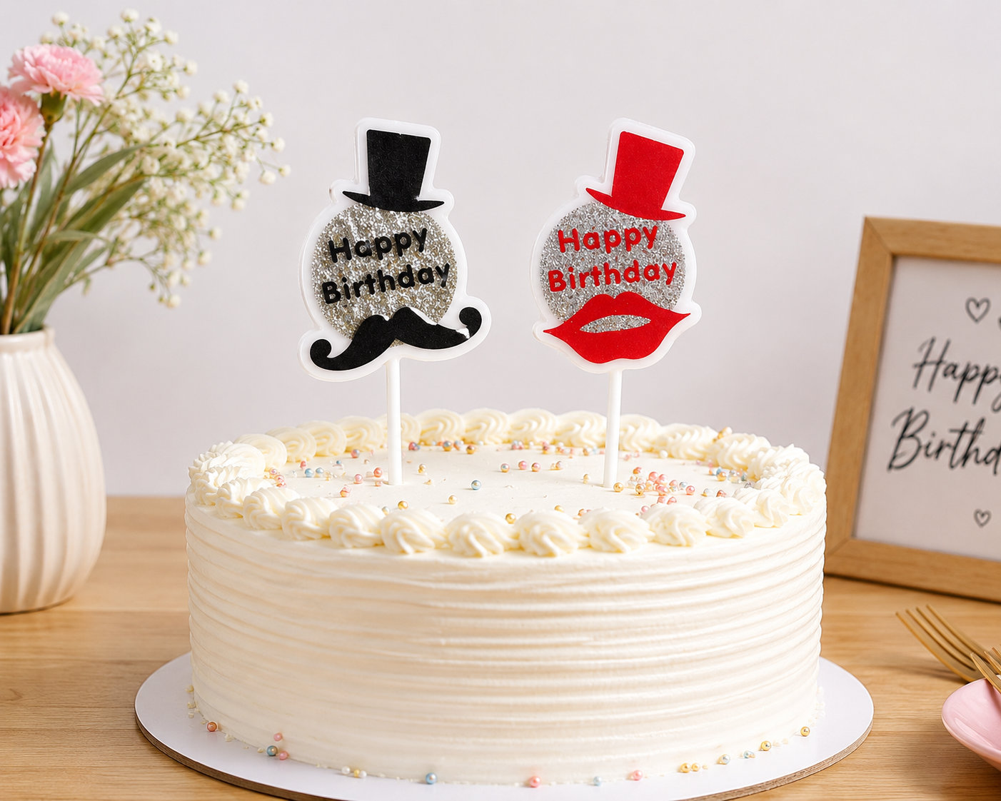 Glam Jazz Hat & Red Lip Birthday Cake Candle – Novelty Happy Birthday Topper