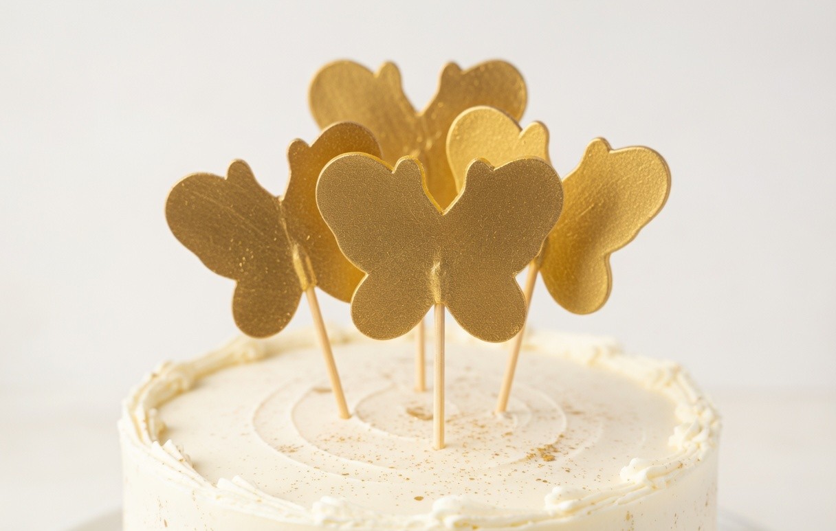Decorative Golden Butterfly Cake Topper - Birthday Party Accessory — view 1