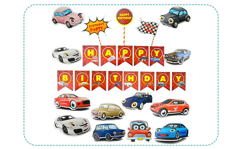 Racing Car Theme Birthday Banner Decoration Kit for Kids Party, Car Theme Celebration & Event Decor Set