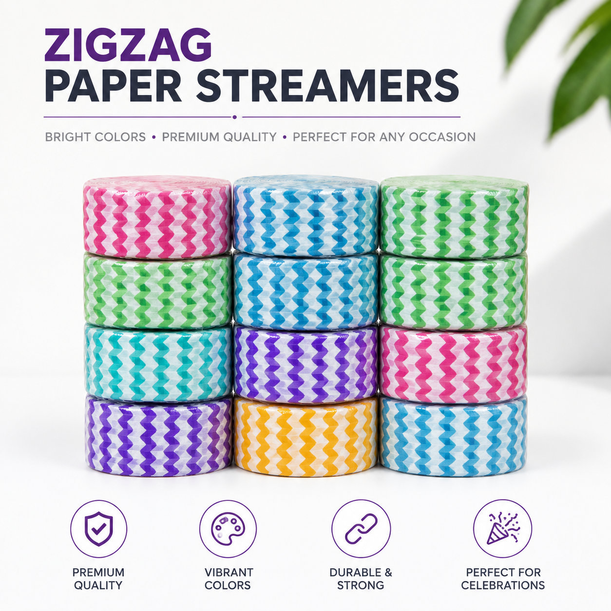 Chevron Design Crepe Paper Streamers Decoration Roll Pack for Birthday Party, Wedding, Baby Shower & Festival Celebration Decor