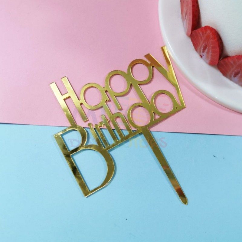 Gold Happy Birthday Acrylic Cake Topper for Birthday Cake Decoration, Party Celebration, Anniversary & Premium Dessert Decor