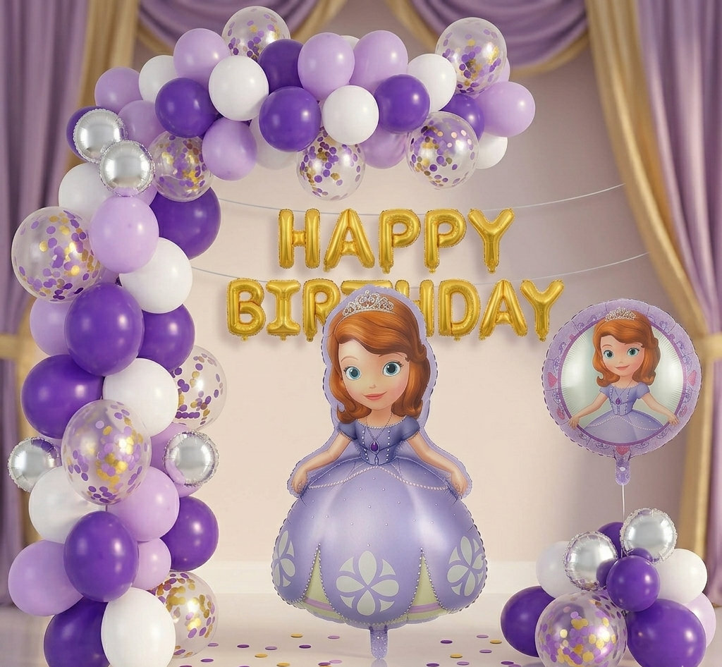 Princess Sofia Inspired Birthday Decoration Combo Kit - Girls Kids Party, Home Celebration, Room & Wall Backdrop Setup